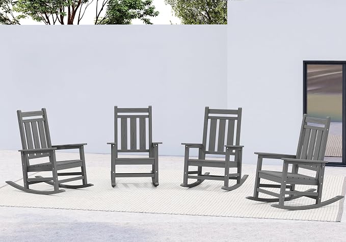 KINGYES Oversized Outdoor Rocking Chair Set of 4, All-Weather Patio Rocking - Image 9