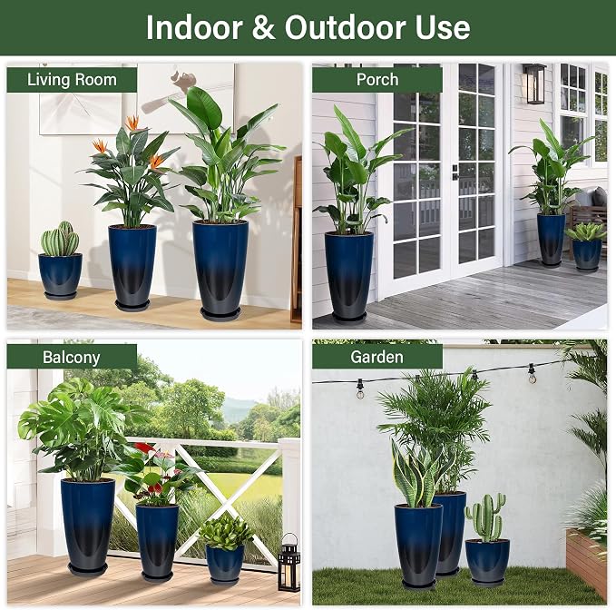 24/21/12 Inch Large Plastic Planter, Lightweight Ceramic-Look Tall Planters - Image 6