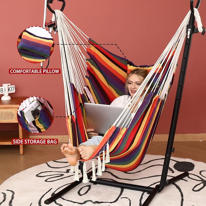 ZEYU Hammock Chair with Stand Double Hammock Chair Bohemian Style with Tassel - Image 6