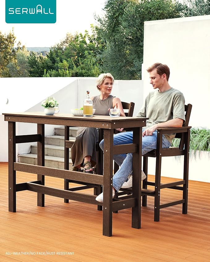 SERWALL 41" Outdoor Bar Table, HDPE Patio Bar Counter Height Table, All Weather - Image 2