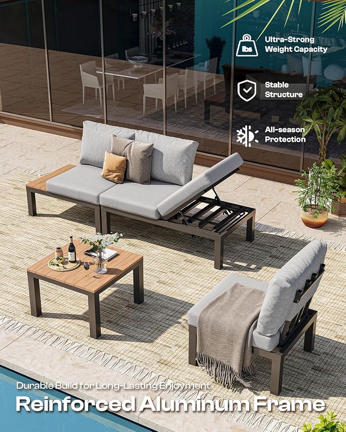 Aluminum Outdoor Patio Sofa Set, 2 Seats Modular Sectional Sofa - Image 6