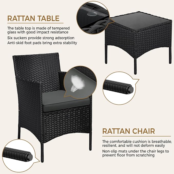 Yaheetech 3 Pieces Patio Porch Furniture Set, Outdoor PE Rattan Wicker - Image 3