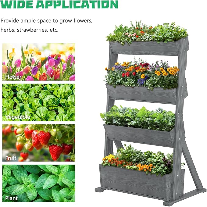 DoCred Vertical Wooden Raised Garden Bed, 4 Tier Garden Planters Freestanding - Image 9