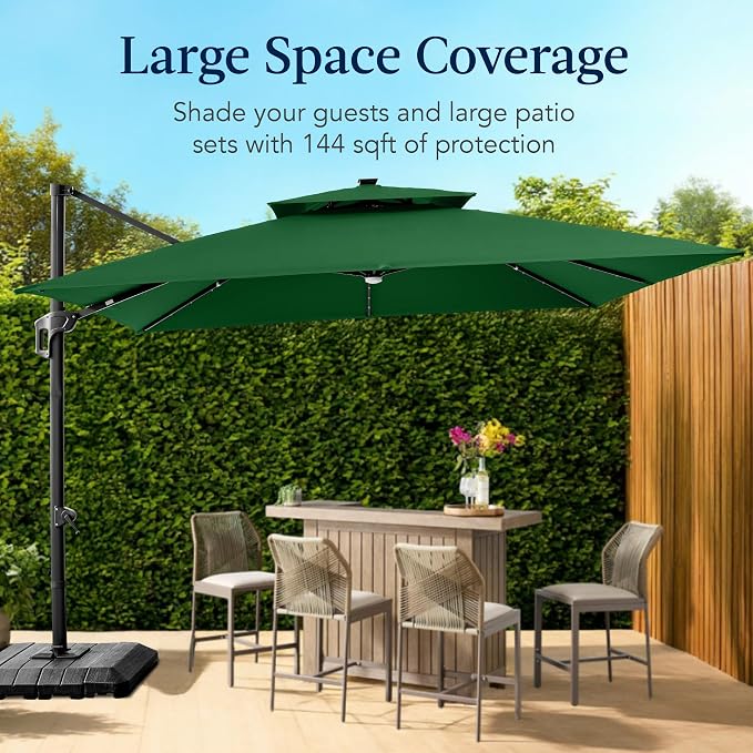 Best Choice Products 12x12ft LED Cantilever Patio Umbrella w/Base Included & - Image 4