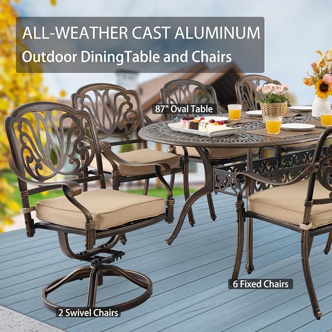 9-Piece Cast Aluminum Patio Furniture, Outdoor Dining Sets - Image 3