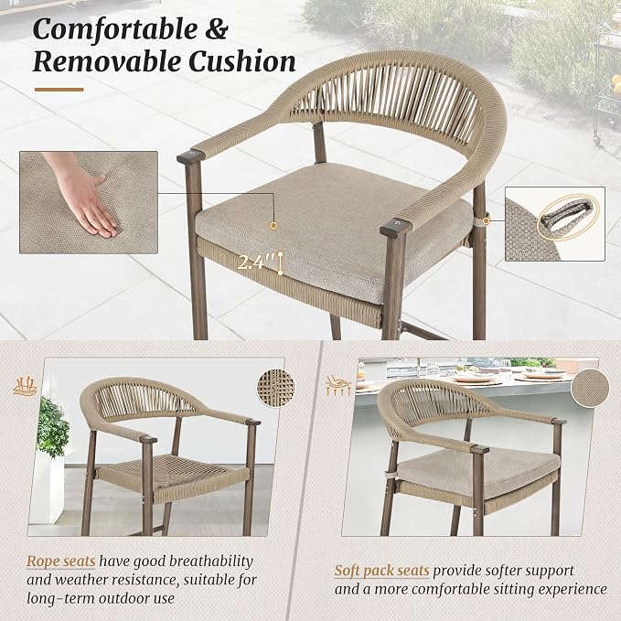 Bar Stools Set of 6, 24.8'' Aluminum Outdoor Bar Stool - Image 3