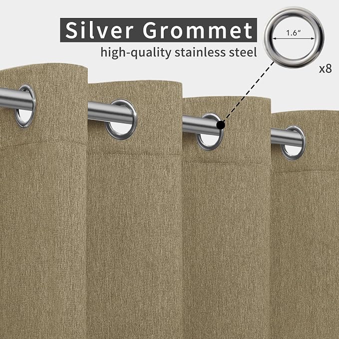 Easy-Going Linen Look Outdoor Curtains Waterproof Windproof Porch Curtains - Image 3