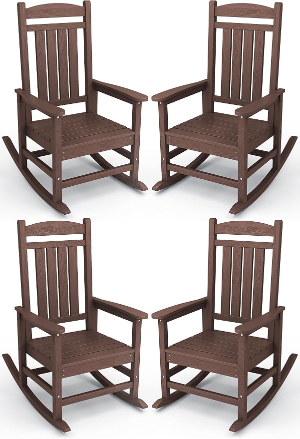 KINGYES HDPE Outdoor Rocking Chair Set of 4, All-Weather Poly Patio Rocking by KINGYES