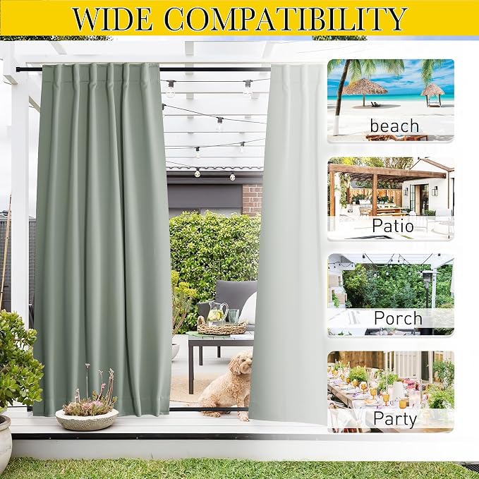 NICETOWN 2 Panels Outdoor Curtains Waterproof Pocket & Back Tab on Top & Bottom - Image 7