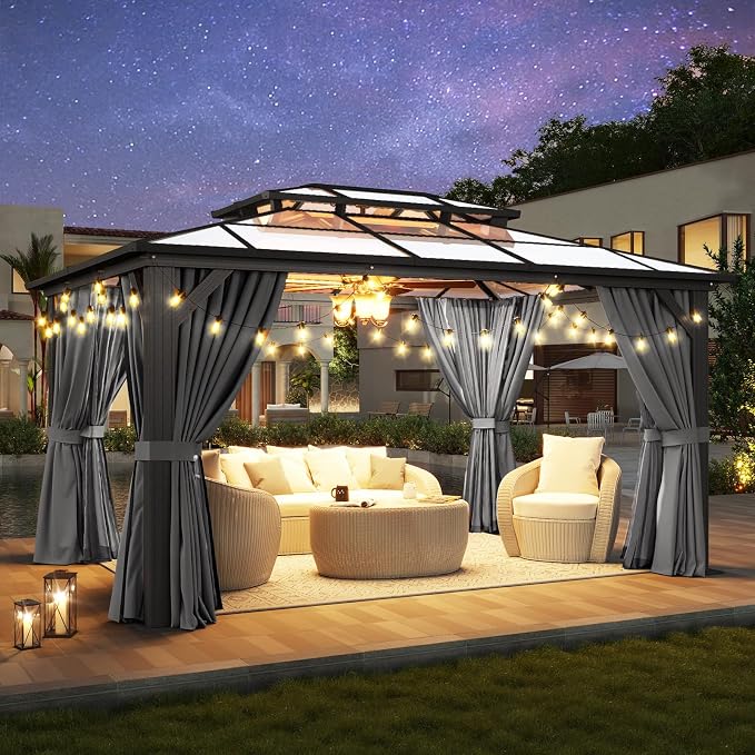 Aoxun 10'x14' Hardtop Gazebo, Aluminum Frame Permanent Pavilion - Image 2