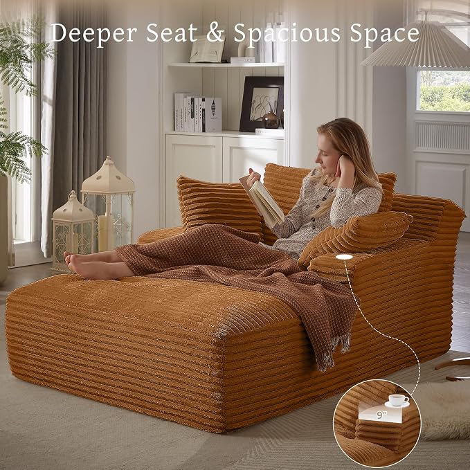 66" Chaise Lounge Chair Indoor, Oversized Boneless Couch Comfy Upholstered - Image 4