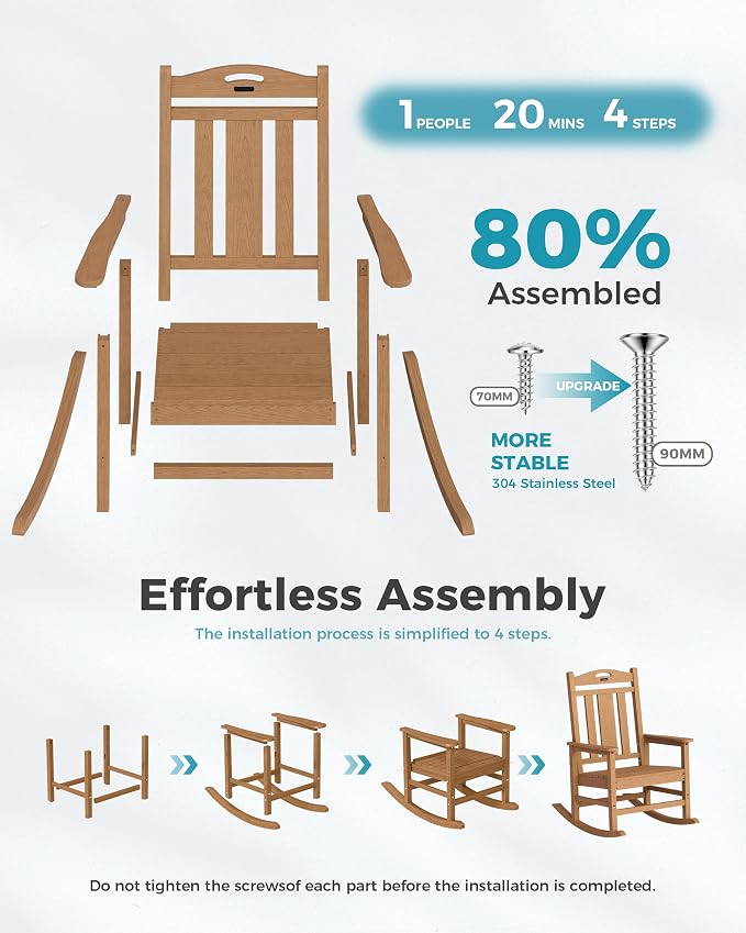 Ciokea Oversized Outdoor Rocking Chairs Set of 3, 380lbs Heavy-Duty Large Patio - Image 9