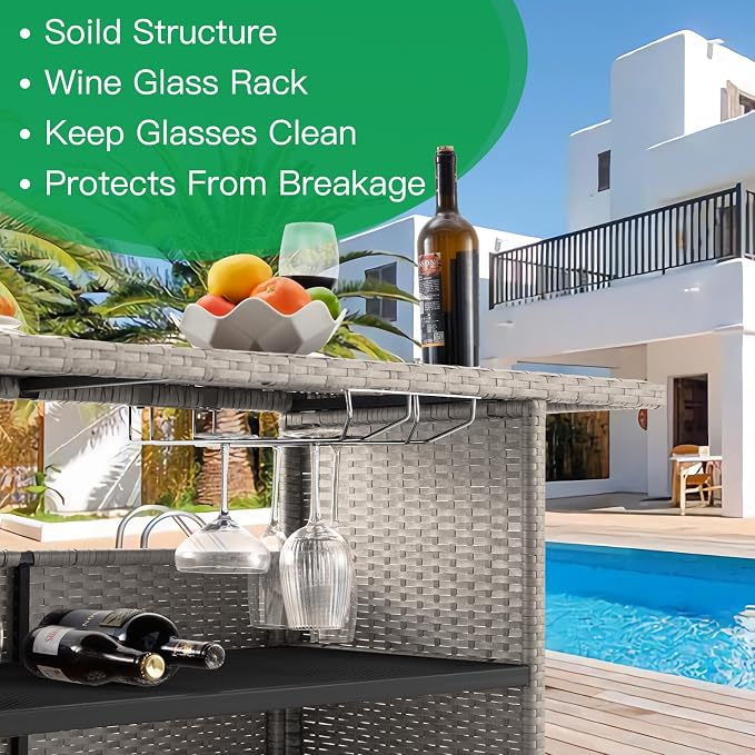 ECOTOUGE Wicker Bar Table, Outdoor Patio Console Table Serving Table, Mini - Image 6