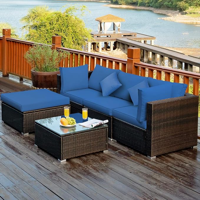 Tangkula 5 Pieces Patio Rattan Furniture Set, Outdoor Sectional Rattan Sofa Set - Image 3