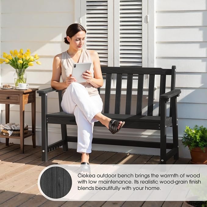 Ciokea 48" Outdoor Bench, HDPE Weatherproof Porch Bench, 2-Person Garden Benches - Image 5