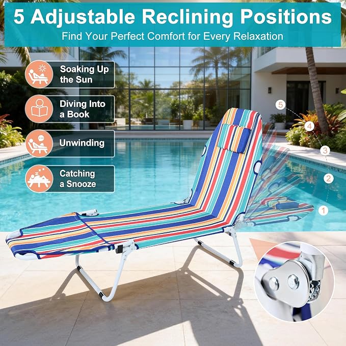 MOPHOTO Beach Tanning Chair, 5-Position Tanning Chair - Image 3