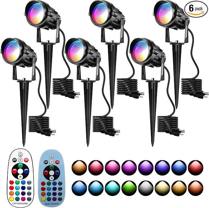 12W RGBW Color Changing Landscape Spotlights, 110V Plug-in Outdoor LED Spot by UPONELED
