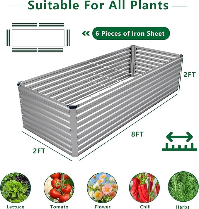 8x2x2FT Galvanized Raised Garden Bed Kit, Vegetable Plant Boxes-Rectangle Metal - Image 2