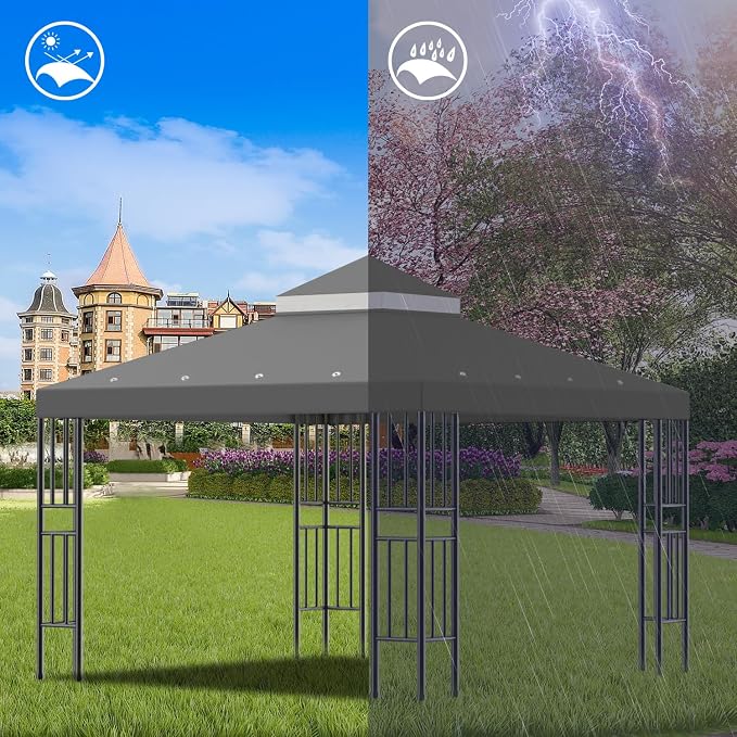 Sumfaller 10x10 FT Gazebo Replacement Canopy Top Cover Double Tiered Canopy Top - Image 2