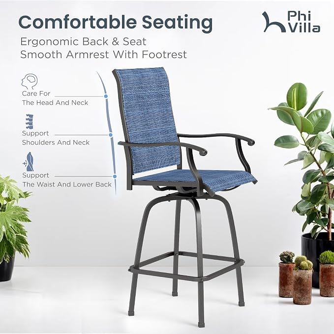 PHI VILLA Outdoor Swivel Bar Stools Set of 2, High Top Bar Chairs - Image 6