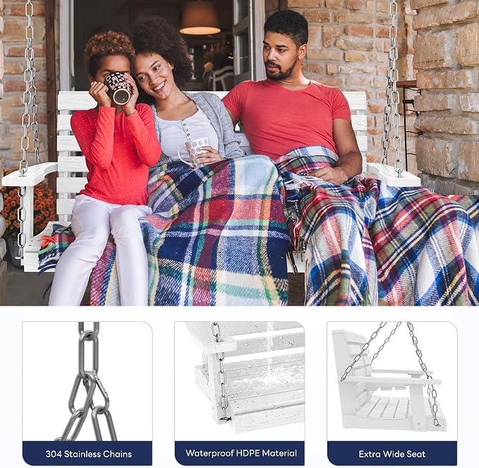 KINGYES Outdoor Hanging Porch Swing Set of 2, Waterproof Swing - Image 4