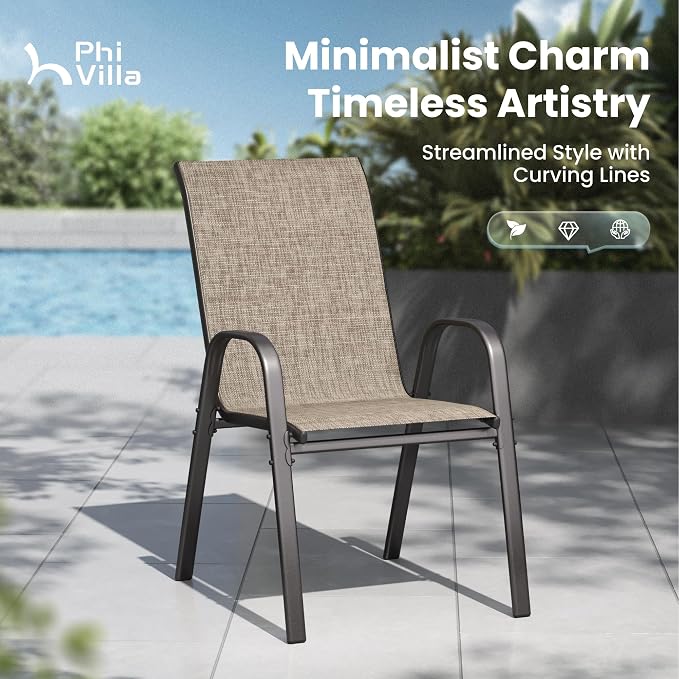 PHI VILLA Patio Chairs Set of 2, Outdoor Stackable Dining Chairs - Image 8