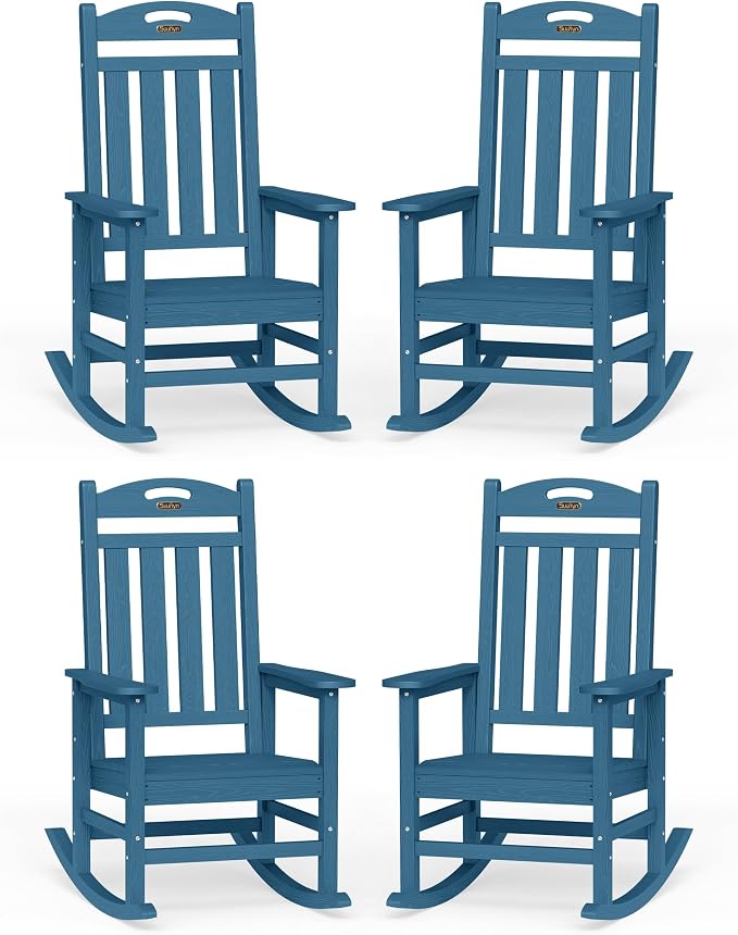 Oversized Outdoor Rocking Chairs Set of 4, High Back Porch Rocking Chair by Suunyn