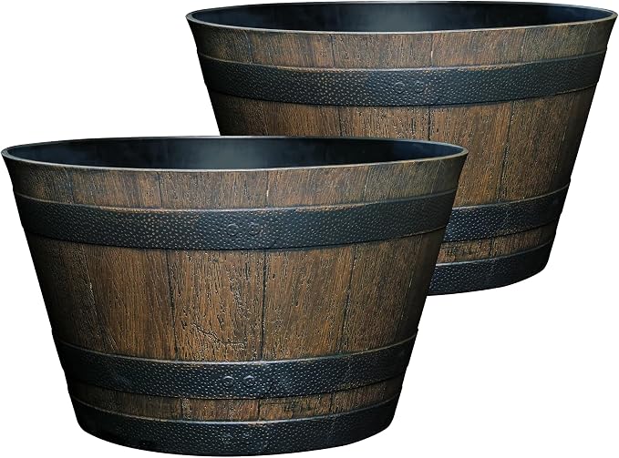 Classic Home and Garden Outdoor Whiskey Resin Flower Pot Barrel Planter by ClassicHomeandGarden