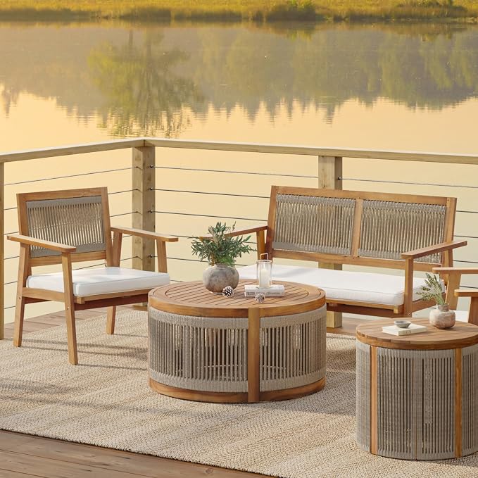 LuxenHome Outdoor Coffee Table, Modern Farmhouse Garden Coffee Table, Outdoor - Image 8