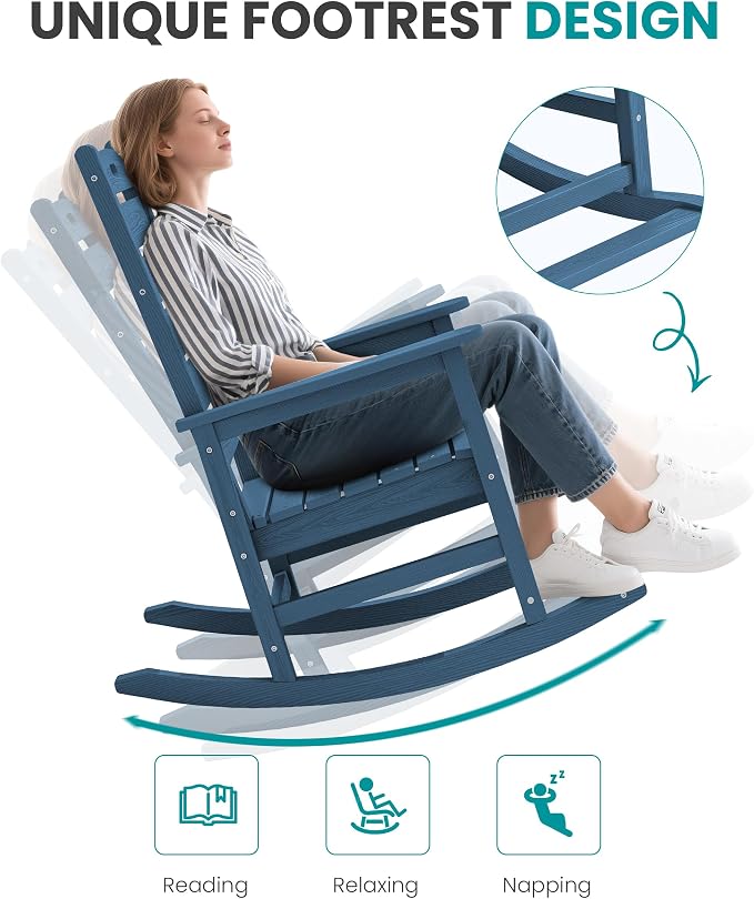 SERWALL Oversized Outdoor Rocking Chair, HDPE Patio Rocking Chair - Image 7