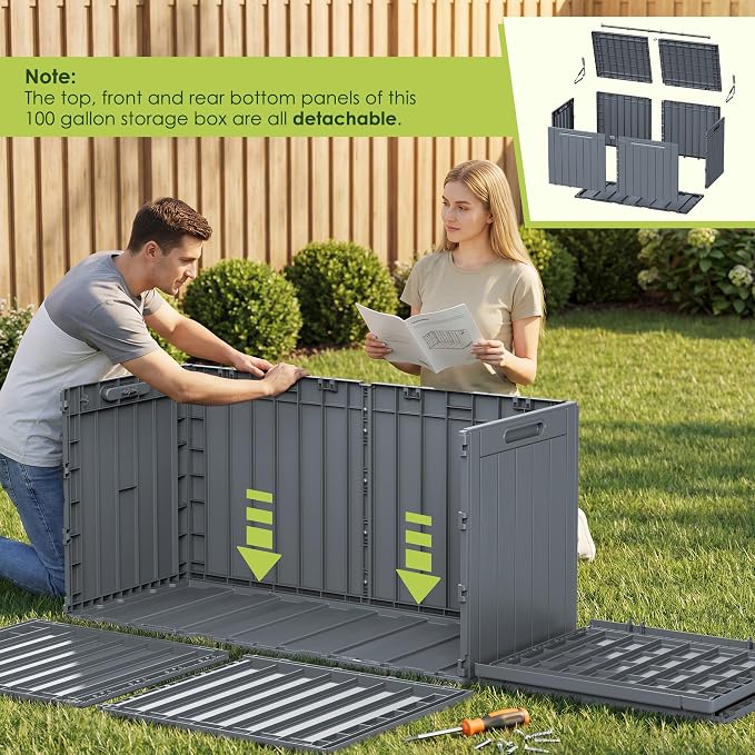Devoko 100 Gallon Outdoor Storage Box, Waterproof Resin Deck Box - Image 6