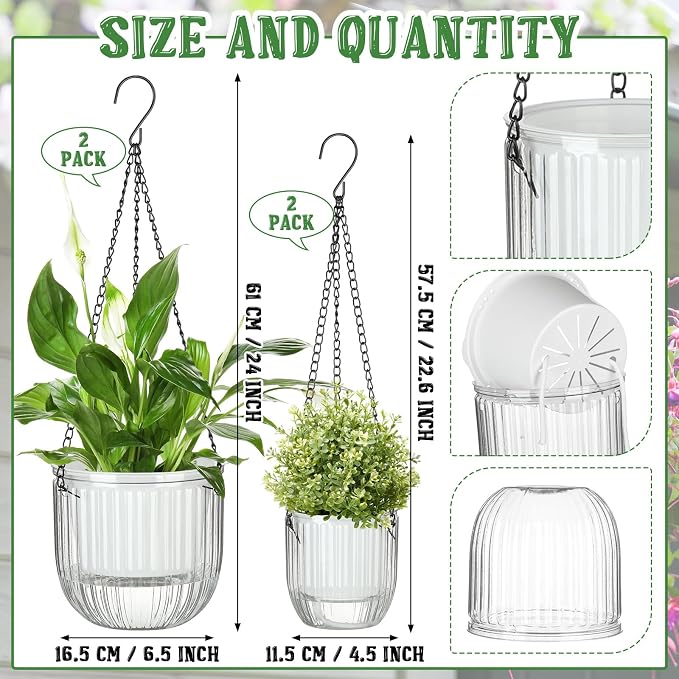 Maxcheck 4 Pcs Self Watering Hanging Planters Indoor Gift 6.5'' 4.5'' Hanging - Image 2