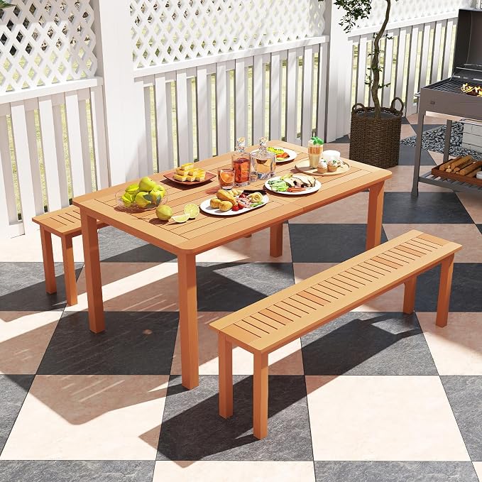 Tangkula Outdoor Wood Bench, 59” Long Patio Dining Bench Set of 2, Backless - Image 2