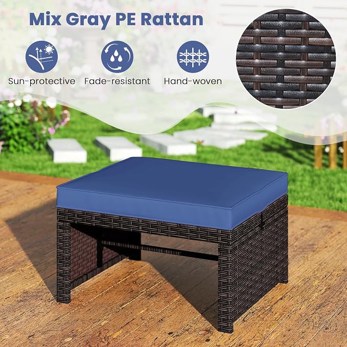 Tangkula 2 Pieces Patio PE Rattan Ottomans, Poolside and Yard - Image 5