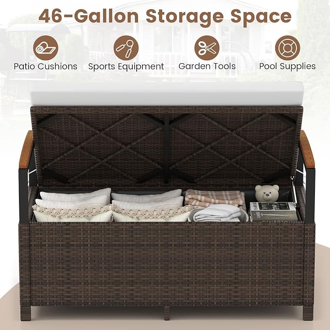 RELAX4LIFE Wicker Outdoor Storage Bench - Image 3