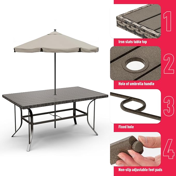 Pamapic 8504 Patio Dining 7 Piece, Outdoor Wicker Furniture Set - Image 6