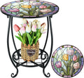 Outdoor Side Table Round Small Mosaic Patio Accent Indoor End Plant Coffee Tea by Cinnvoice