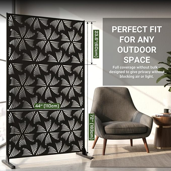 72in Metal Privacy Screen Outdoor Decorative Panel – Freestanding Rustproof - Image 8