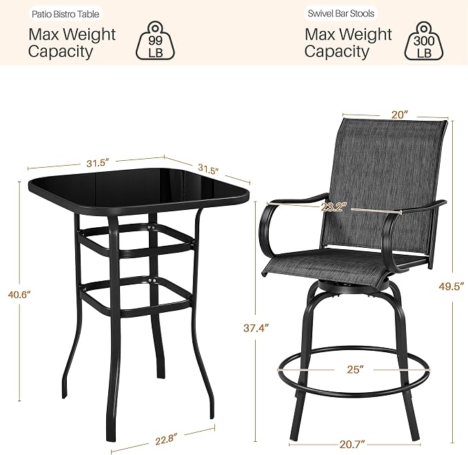 Yaheetech 3 Pieces Outdoor Swivel Bar Set, Patio Swivel Bar Stools Set - Image 3