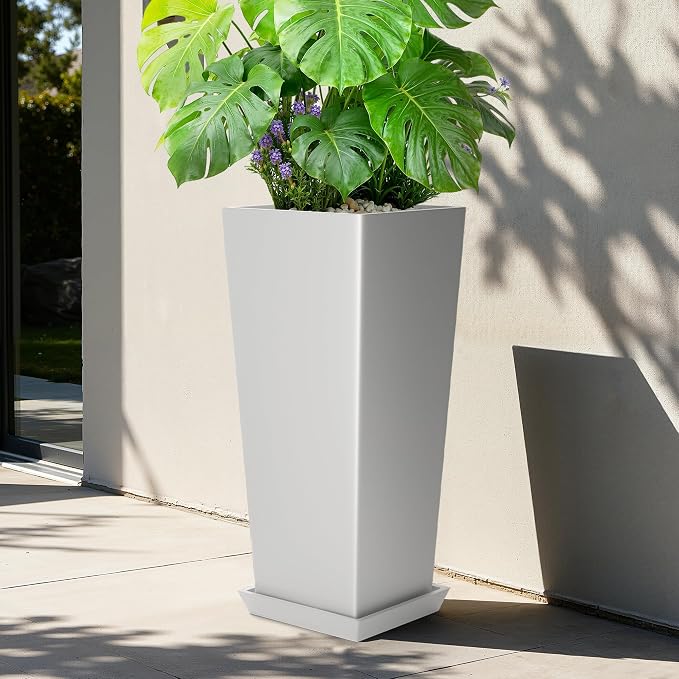 24" Tall White Planters for Outdoor Plants Set of 2, Large Flower Pots Planters - Image 6