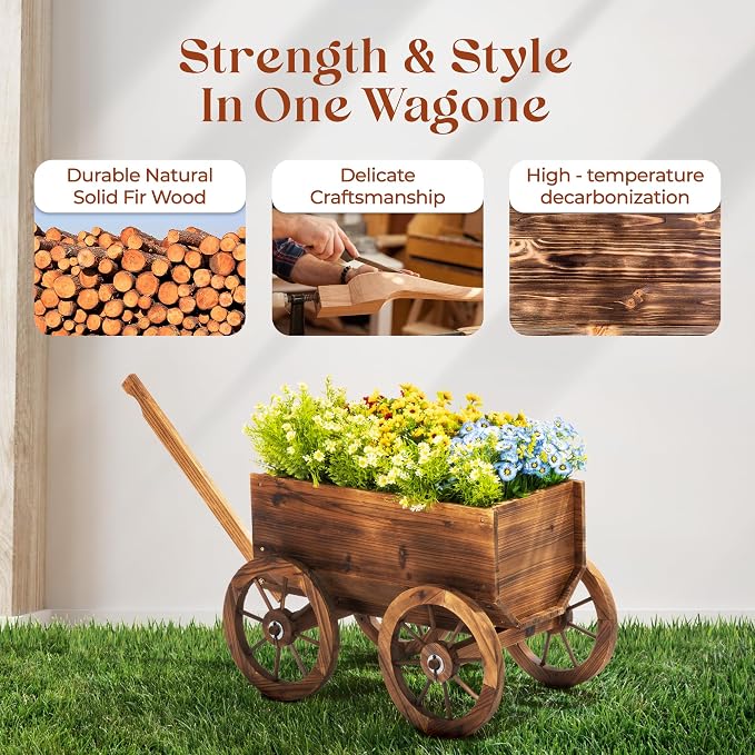Wood Wagon Planter for Outdoor Balcony Decor - Image 3