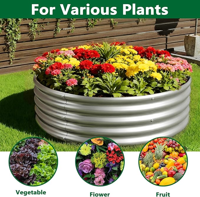 zizin 2 Pcs Round 4x4x1ft Raised Garden Bed Kit Metal Planter Box - Image 5