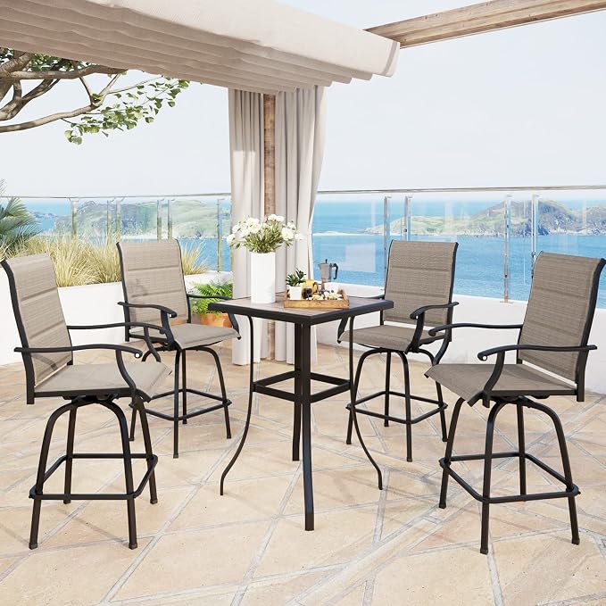 MFSTUDIO 5 Piece Outdoor Swivel Bar Set, Outdoor Bar Table and Chairs Set - Image 8