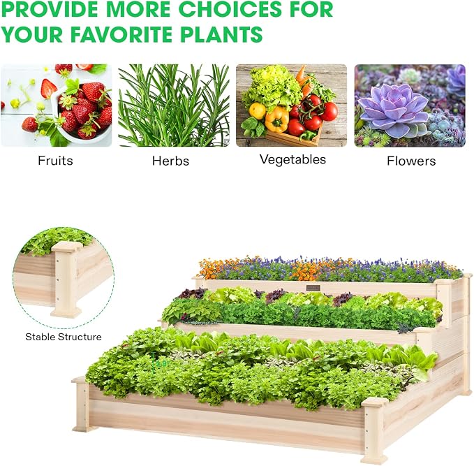 VIVOSUN 3-Tier Wooden Raised Garden Bed, Outdoor Wood Planter Kit - Image 7