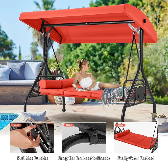 HOMREST 3 Seat Outdoor Porch Swing - Image 3