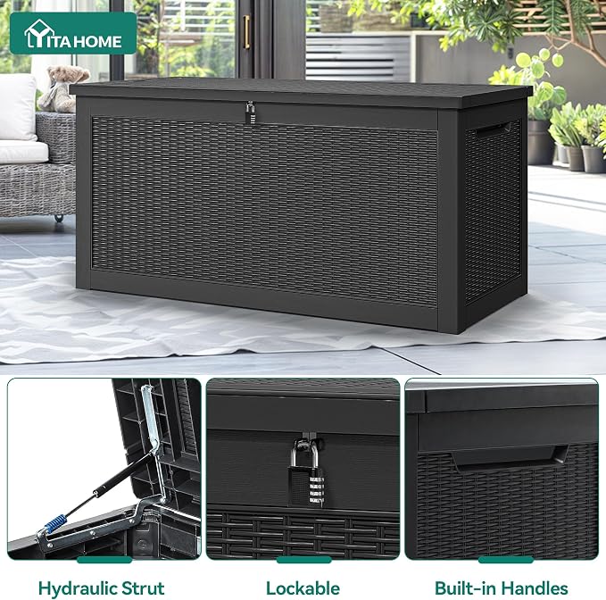 YITAHOME XXL 260 Gal Large Deck Box, Outdoor Resin Storage Box, Rattan Storage - Image 2