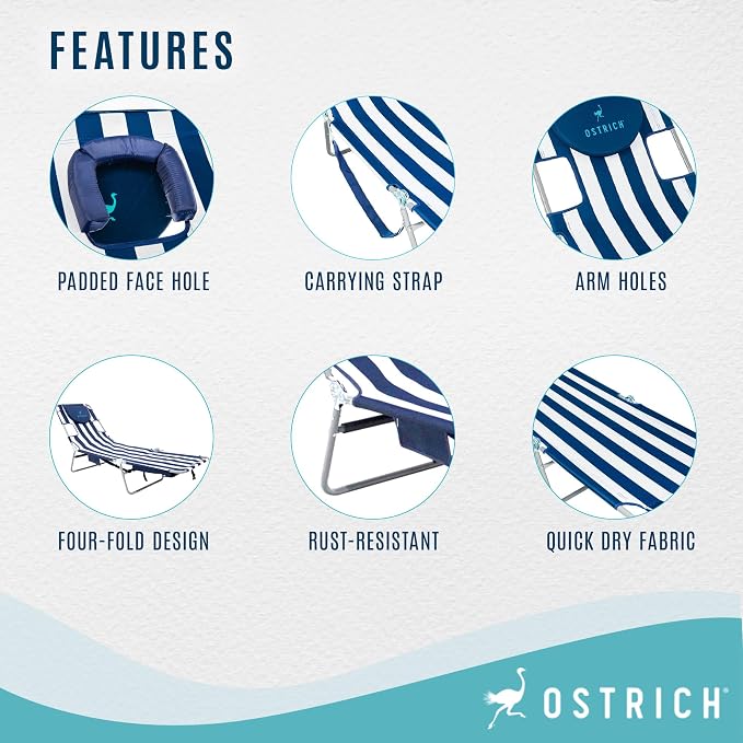 Ostrich Chaise Lounge Blue and White Striped - Image 4