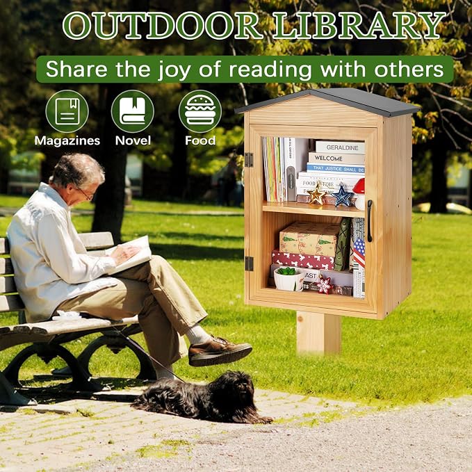 Outdoor Library Outdoor Book Box Storage Wooden Cabinet Little Literature Box - Image 7
