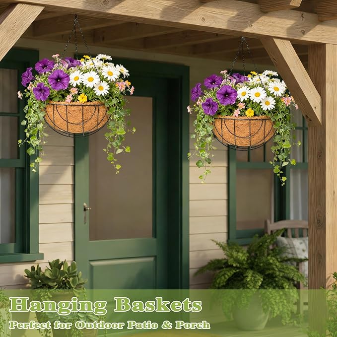 4 Pack 14 Inch Hanging Baskets for Plants Outdoor Metal Hanging Planter Hanging - Image 7