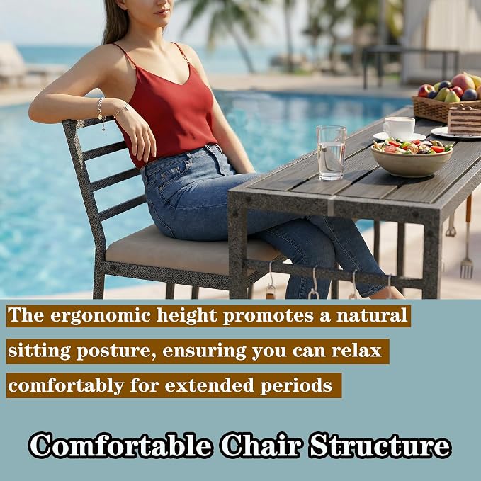 3Pcs Outdoor Patio Bar Set, Metal Pub Height Bistro Table Set - Image 3